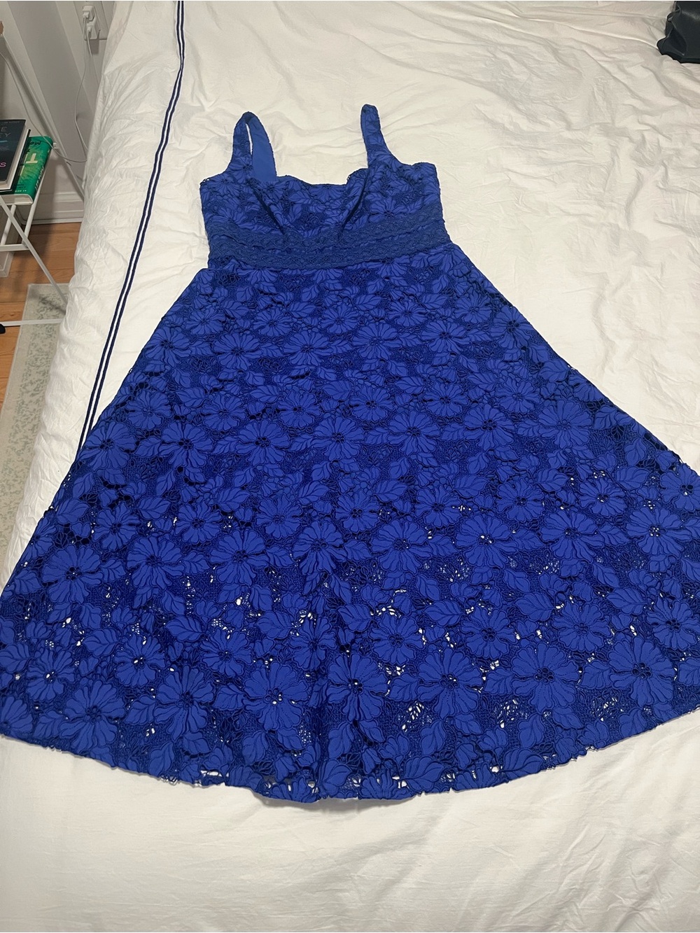 Monique Lhuillier Royal Blue Floral Lace Midi Dress